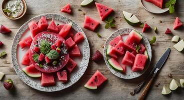 beautiful sliced watermelon on a beautiful plate. . photo
