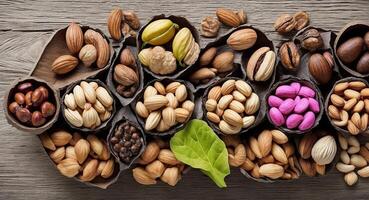 Various nuts on a beautiful plate. . photo