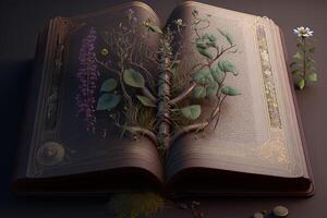 ancient book about medicinal plants. World Book and Copyright Day. ai generation photo