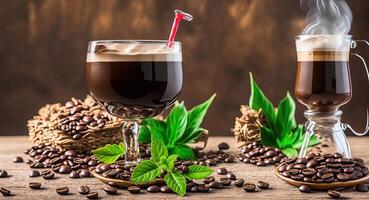 Coffee in glass cups. AI generation. photo