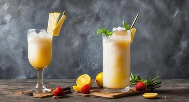 Pina colada cocktail with a beautiful design. AI generation. photo