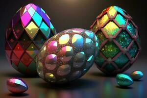 precious easter eggs in iridescent colors. ai generation photo