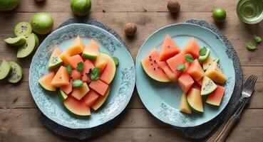 sliced watermelon on a beautiful plate. . photo