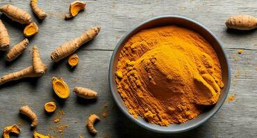Turmeric in a basket. ai generationt photo