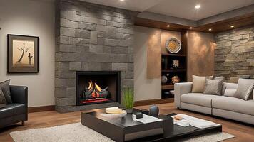 Creative room with a fireplace. photo
