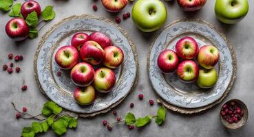 Apples on a beautiful plate. photo