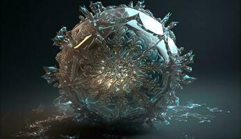 a snowflake virus under the microscope with many details and a unique shape highlighting the complexity of these tiny infectious bacteria. ai generation photo