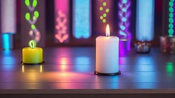 candles in a neon room. photo