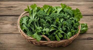 Cilantro in a beautiful basket. ai generation photo