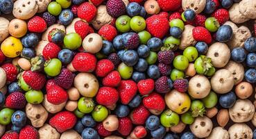 fresas, salvaje fresas, moras y muchos diferente bayas. ai generado. foto