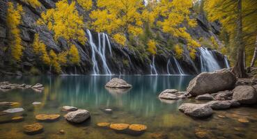 Beautiful landscape with a lake and waterfalls. photo