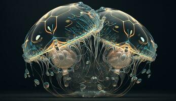 rare jellyfish Siamese twin of an unusual shape. ai generation photo
