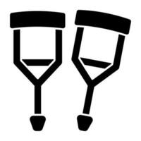 Walking stick icon, solid design of crutches vector