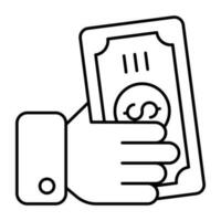 Hand giving money icon in linear design vector