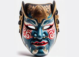 old japanese theatrical mask isolated on white background. . photo