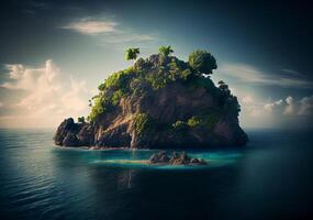 green uninhabited island in the open sea. photo