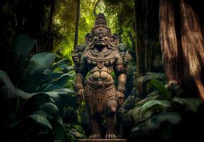 indonesio estatua en el verde selva. ai generado foto