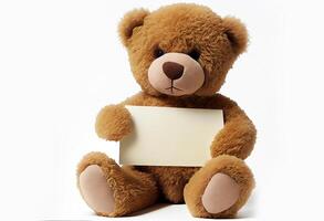 linda marrón osito de peluche oso con un sábana de papel. ai generado foto