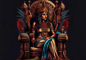 Egyptian Cleopatra sits on a throne. photo