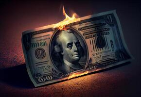 burning dollar on a dark background. photo