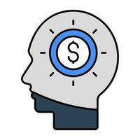 Dollar inside human brain showcasing investor icon vector