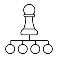 Strategy game icon, linear design of chess rook vector