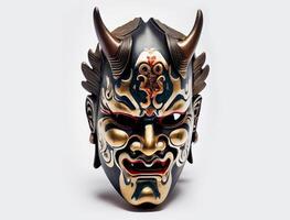 old japanese theatrical mask isolated on white background. . photo