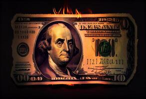 burning dollar on a dark background. photo