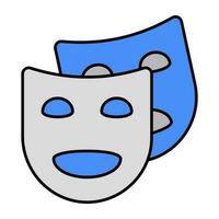 Happy faces mask, theater masks icon vector