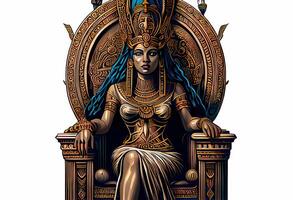 Egyptian Cleopatra sits on a throne. photo