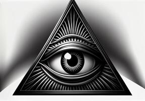 negro ojo icono en un pirámide. masónico signo. ai generado. foto