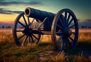 an old cannon of the 19th century stands in a field. photo
