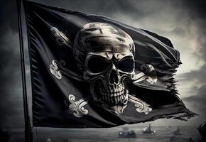 negro pirata bandera con un cráneo. ai generado foto