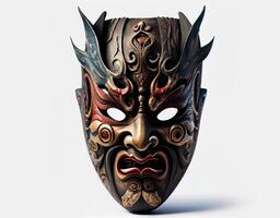 old japanese theatrical mask isolated on white background. . photo