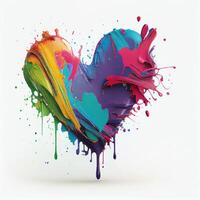 Colorful heart shape in oil paint color on isolated white background. Valentines day and romance concept. Digital art illustration theme. photo