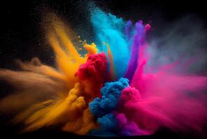 Colorful powder dust exploding in Holi day. Colorful starch and dye powder dust exploding in Holi day. photo