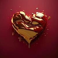 Golden heart shape on red background. Valentines day and romance concept. Digital art illustration theme. photo