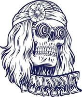 Cool hippie skull head flower headbands logo illustrations silhouette vector illustrations for your work logo, merchandise t-shirt, stickers and label designs, poster, greeting cards advertising