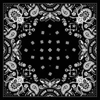 Bandana Paisley, Handkerchief Design Template with bug and butterfly Vector Background