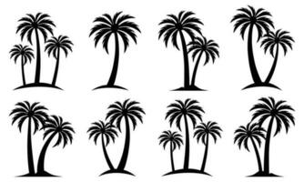 negro palma arboles conjunto aislado en blanco antecedentes. palma siluetas diseño de palma arboles para carteles, pancartas y promocional elementos. vector ilustración. palma icono en blanco antecedentes