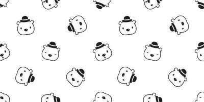 bear seamless pattern polar bear vector hat cap panda teddy scarf cartoon isolated tile background repeat wallpaper illustration