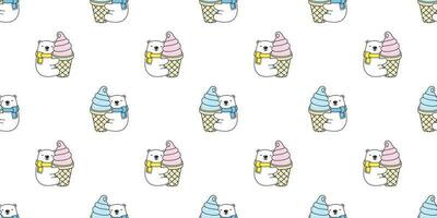 Bear seamless pattern vector polar bear ice cream cone summer scarf isolated cartoon illustration tile background repeat wallpaper