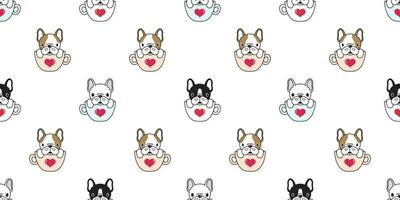 Dog seamless pattern french bulldog pug isolated cup heart valentine wallpaper background vector