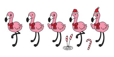 flamingo vector set Christmas hat Santa Claus hat Xmas scarf cartoon character pink flamingos candy cane illustration Cute animal exotic fauna