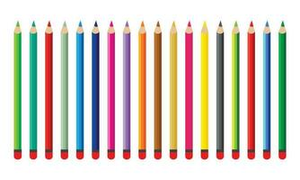Colorful pencils set laying in row. Wave line made by pencil. Set of crayons for illustrations, art, studying. Ready for school stuff. vector