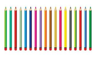 Colorful pencils set laying in row. Wave line made by pencil. Set of crayons for illustrations, art, studying. Ready for school stuff. vector