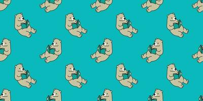 bear seamless pattern vector polar bear panda teddy reading book isolated background green