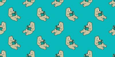 bear seamless pattern vector polar bear panda teddy reading book isolated background green