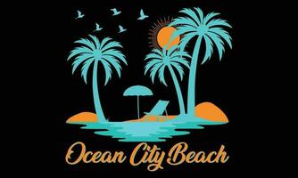Ocean City Beach, Beach Paradise Print T-shirt Graphics Design, typography slogan on palm trees background for summer fashion vector