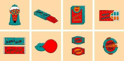 Set of Cartoon bubble gum. vector illustrator. vibrant colors